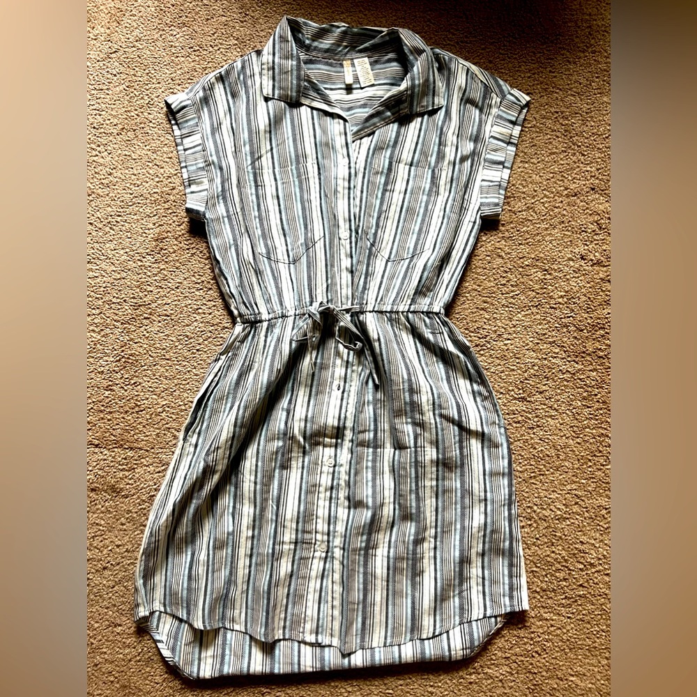 Striped Linen Tie Waist and Button Dress